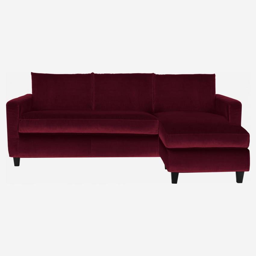 Canapé d'angle 2 places en velours - Rouge - Pieds noirs