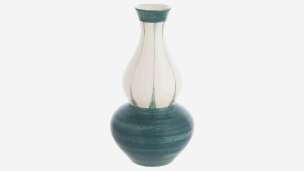 Vase en grès - 21 cm - blanc et vert
