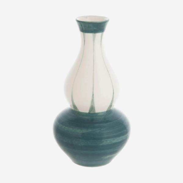 Vase aus Steingut - 21 cm - Weiß und Grün