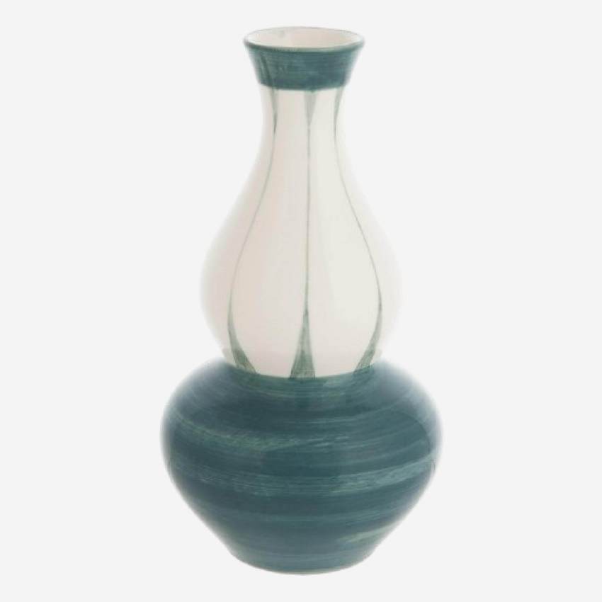 Vaas in aardewerk - 21 cm - Wit en groen