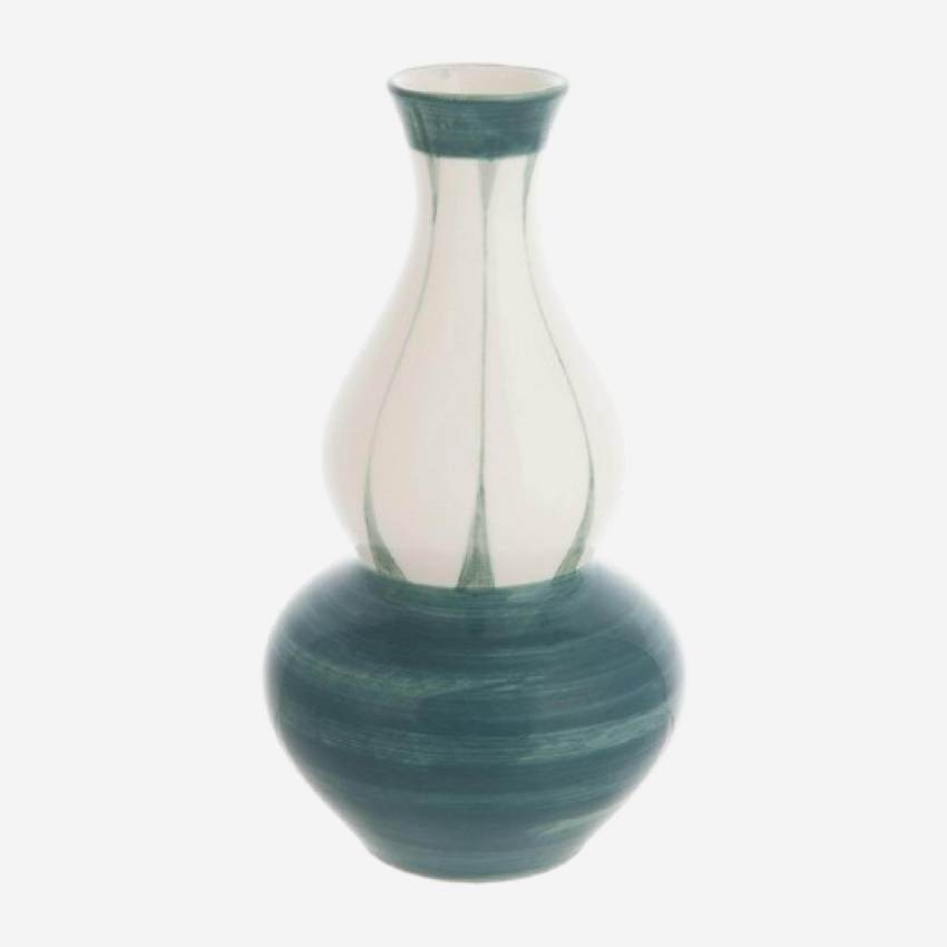Vaas in aardewerk - 21 cm - Wit en groen