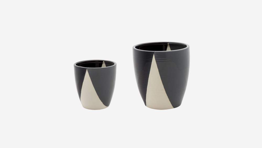 2er-Set Übertöpfe, 20/14,5 cm, aus Keramik, schwarz und grau