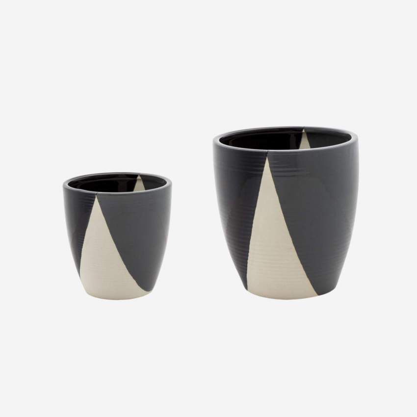 2er-Set Übertöpfe, 20/14,5 cm, aus Keramik, schwarz und grau