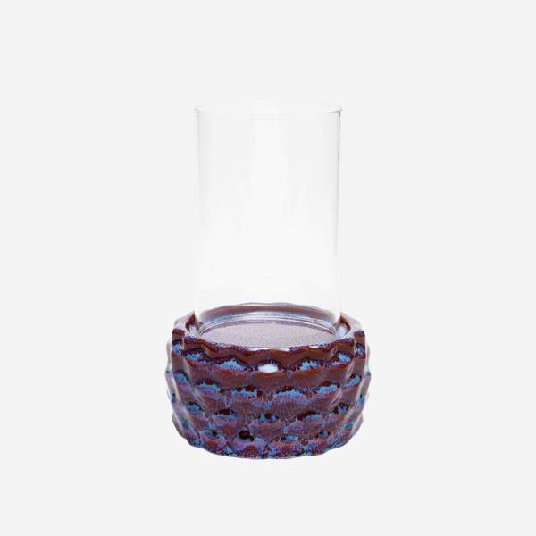 Suporte de vela em vidro com base em cerâmica - 20 cm