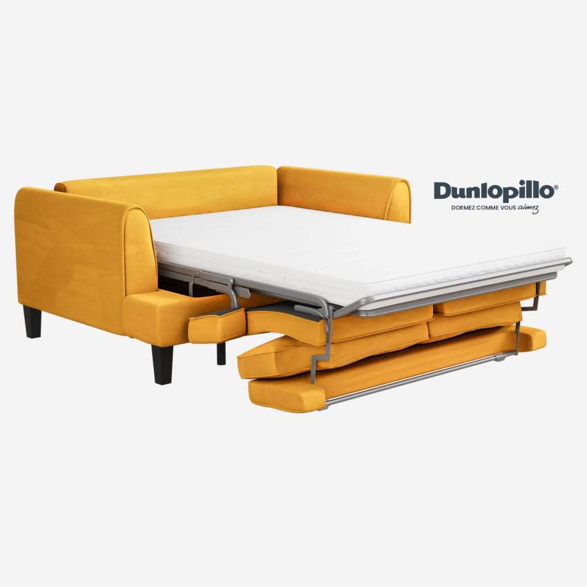 Sofá-cama de 3 lugares em veludo - Cama de 160x200 cm - Amarelo mostarda