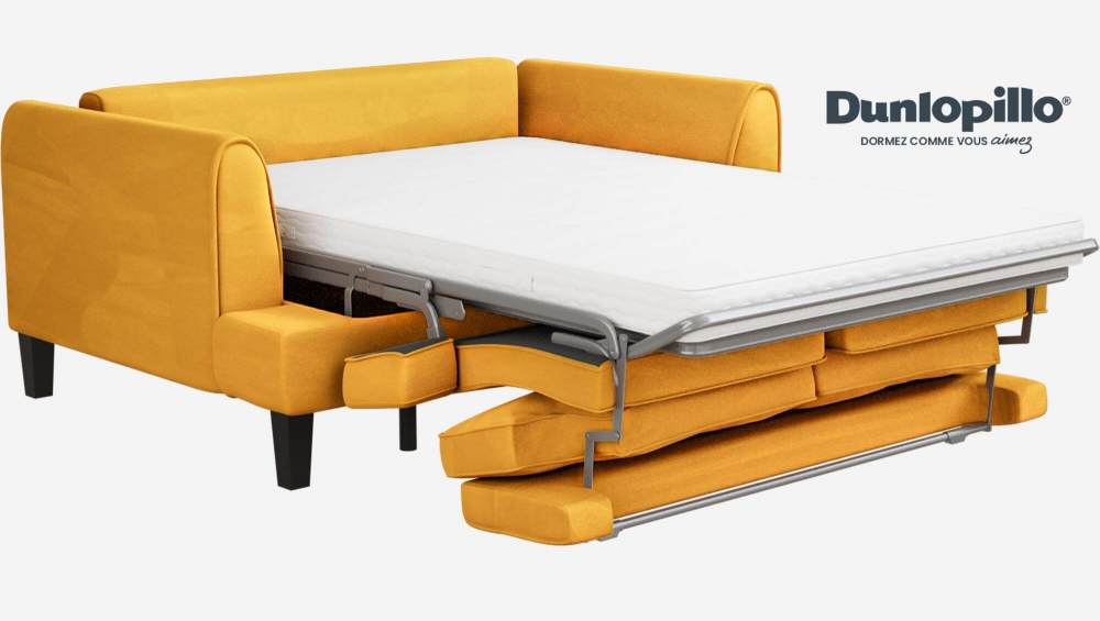 Sofá-cama de 3 lugares em veludo - Cama de 140x200 cm - Amarelo mostarda