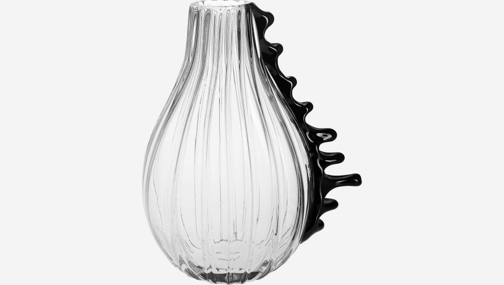 Jarrón de vidrio soplado - Transparente y negro