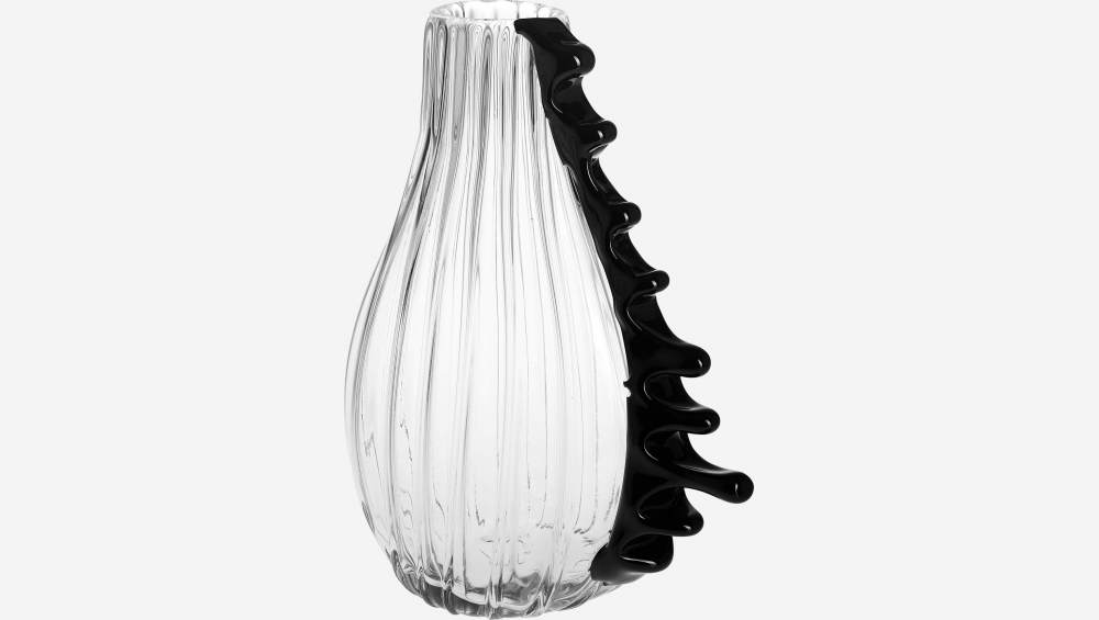 Vaas van mondgeblazen glas - Transparant en zwart