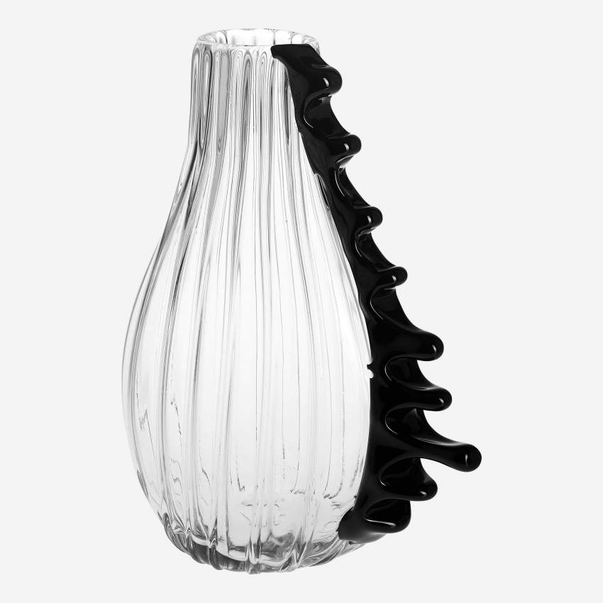 Jarrón de vidrio soplado - Transparente y negro