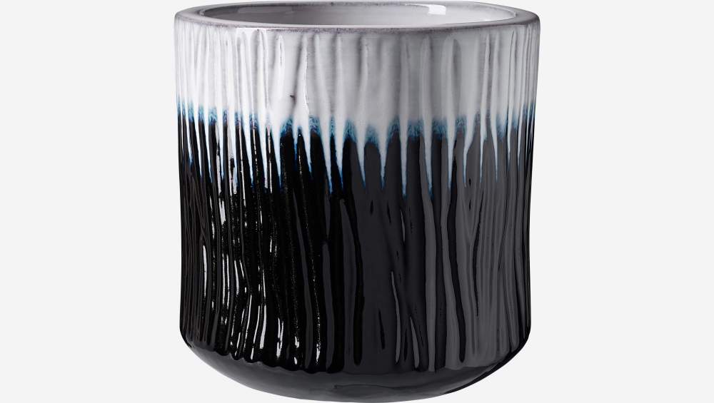 Vaso decorativo em faiança - Azul e branco - 19x19cm