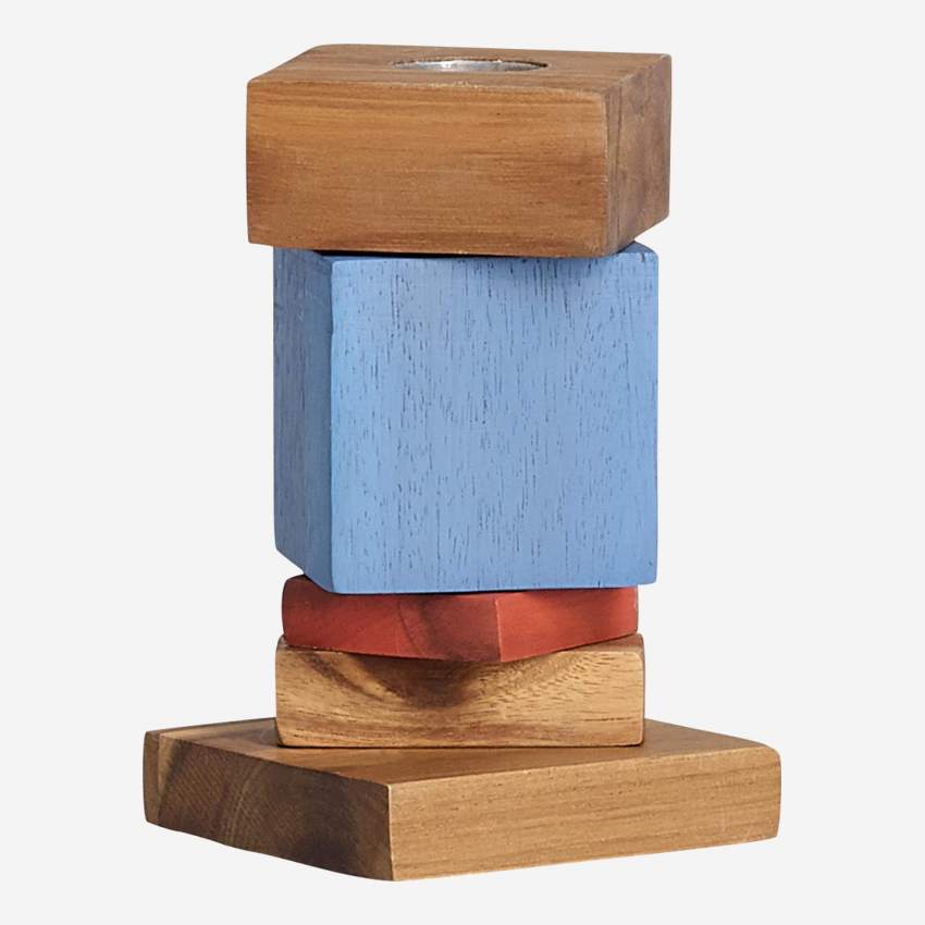 Candelabro de madeira de acácia - 12 cm - Multicolor