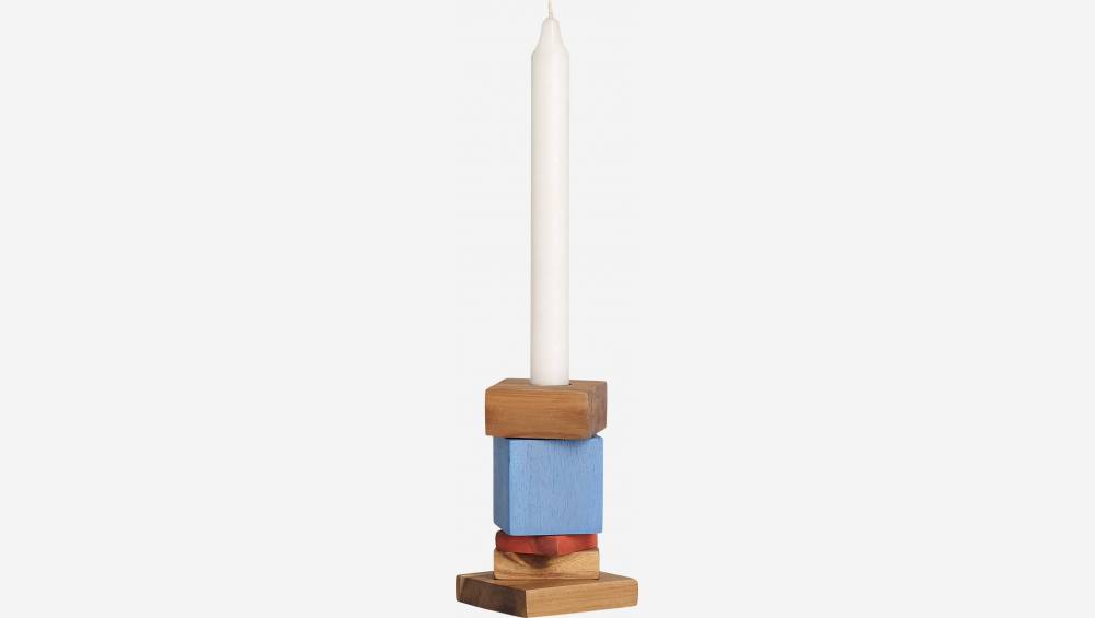 Kerzenständer aus Akazienholz - 12 cm - Bunt