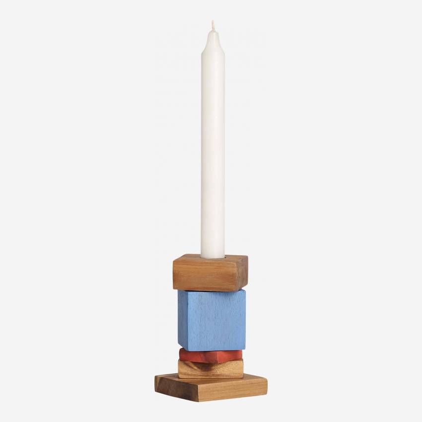 Kerzenständer aus Akazienholz - 12 cm - Bunt