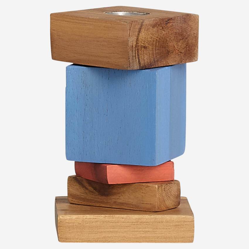 Candelabro de madeira de acácia - 12 cm - Multicolor