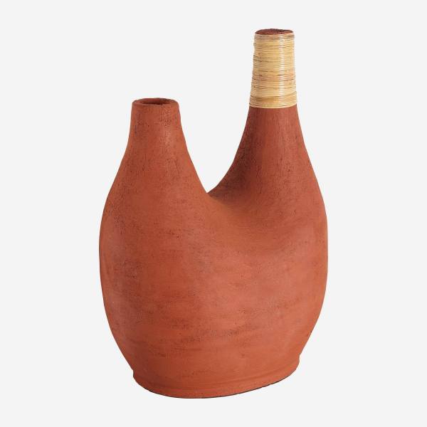 Vase en terracotta et rotin - 47 cm - Rouge foncé