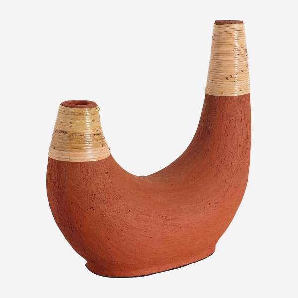 Vase en terracotta et rotin - 34 cm - Rouge foncé