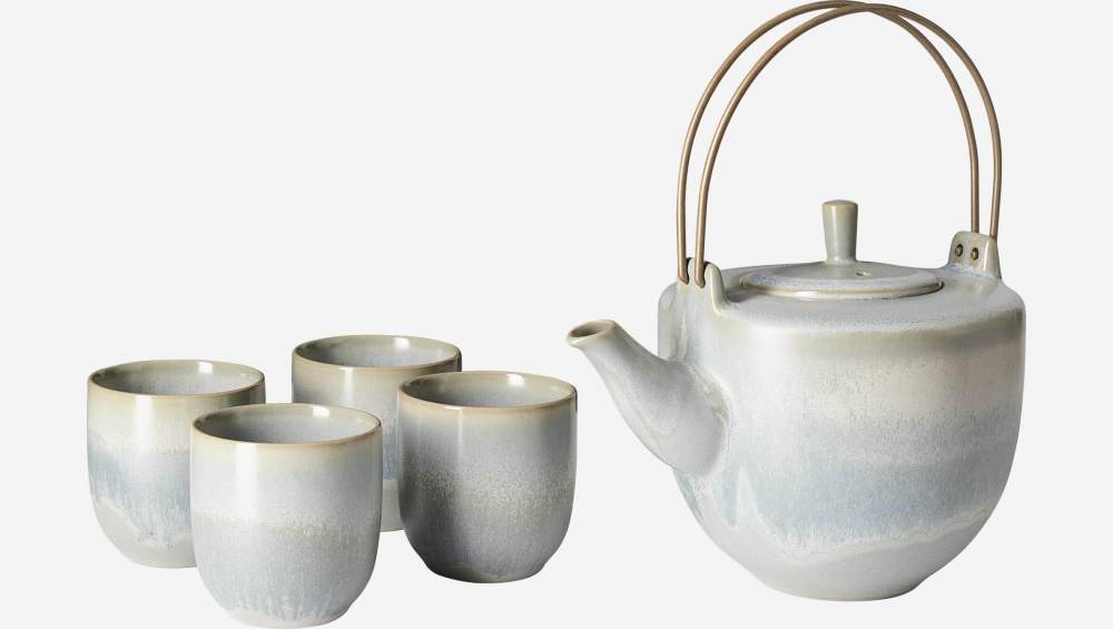 Teekanne 1L und 4 Tassen aus Steingut