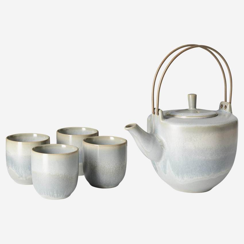 Teekanne 1L und 4 Tassen aus Steingut