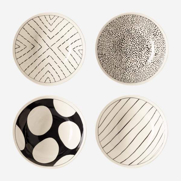 Pack de 4 boles de gres - 17,5 cm - Estampado negro y blanco