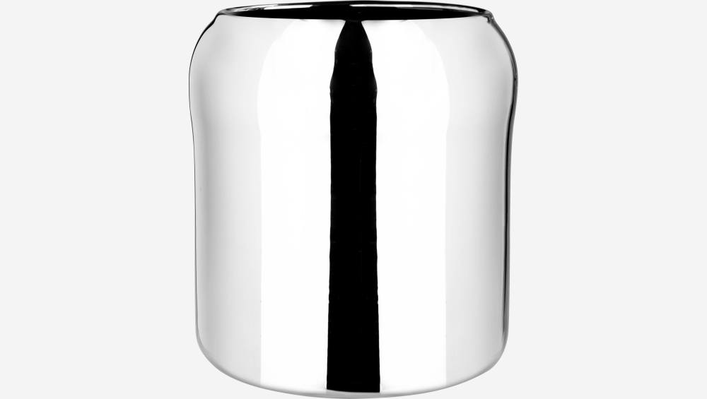 Photophore en verre souflé bouche - Argenté - 18 cm