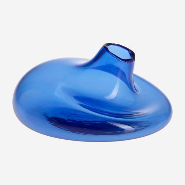 Vase en verre soufflé bouche - Bleu - 11,5 cm