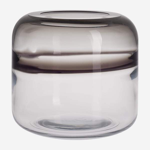 Vase en verre soufflé bouche - Noir et blanc - 17 x 16 cm