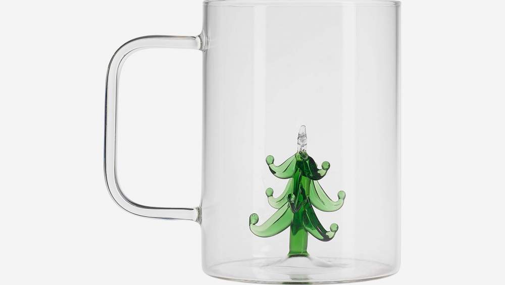 Mug en verre avec décor sapin - 430 ml