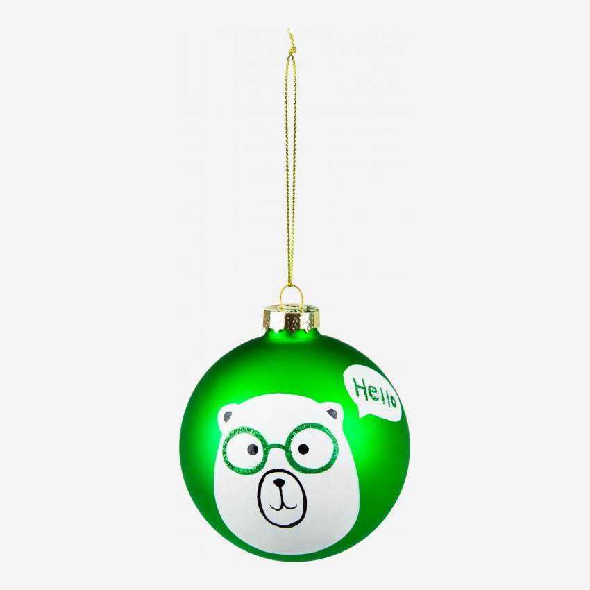 Decoración navideña - Bola de vidrio con oso  - Verde