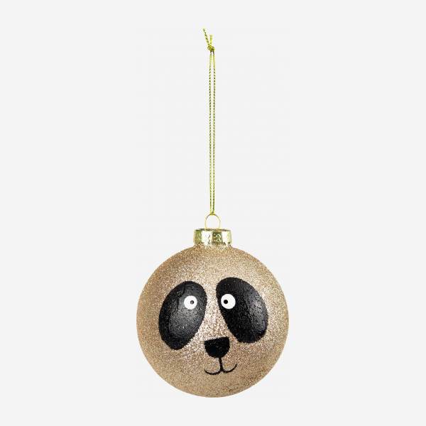 Decoración navideña - Bola de vidrio cara de panda - Dorada