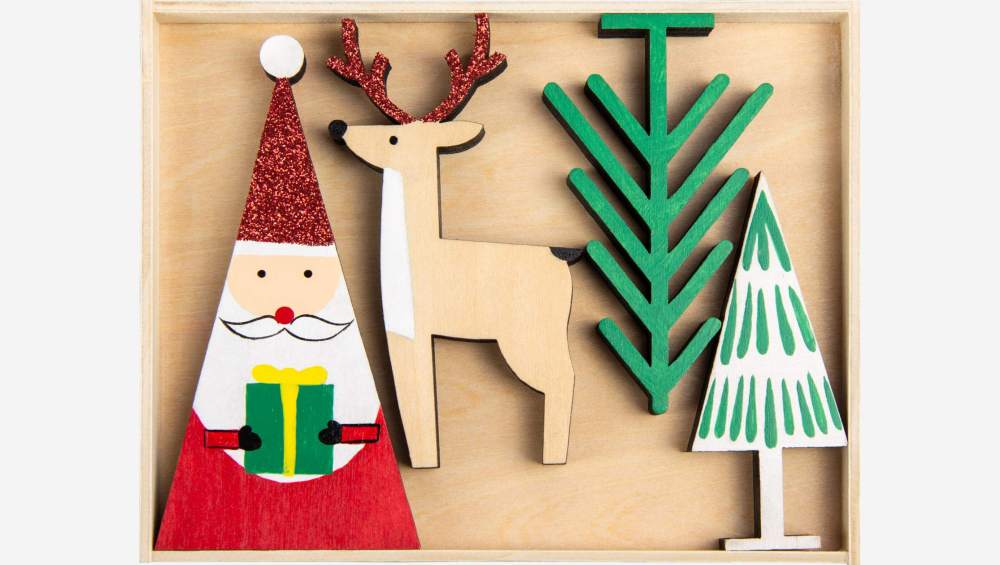 Décoration de Noël - Lot de 4 sujets en bois à poser