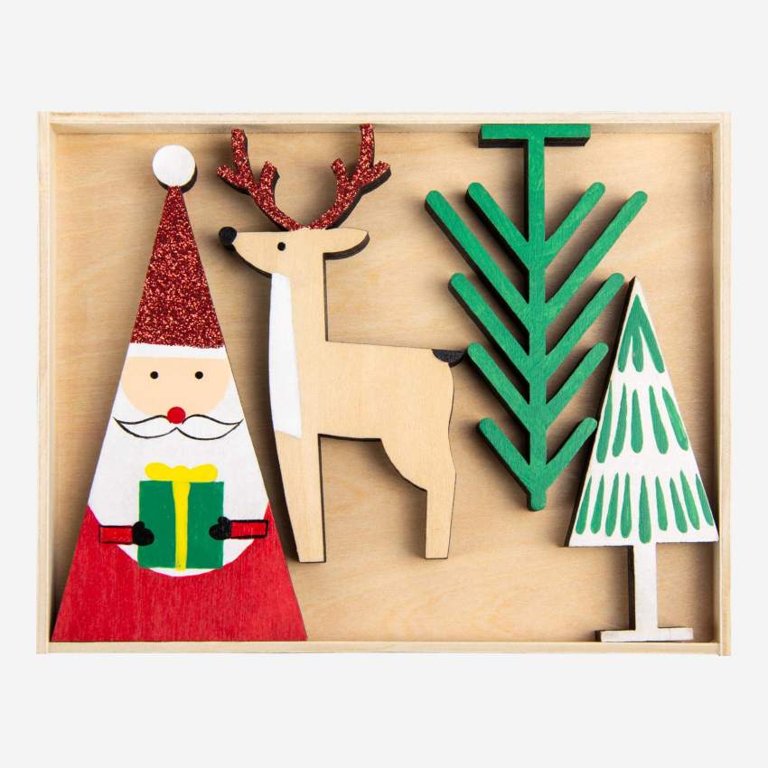 Decoración navideña -Set 4 figuras de madera