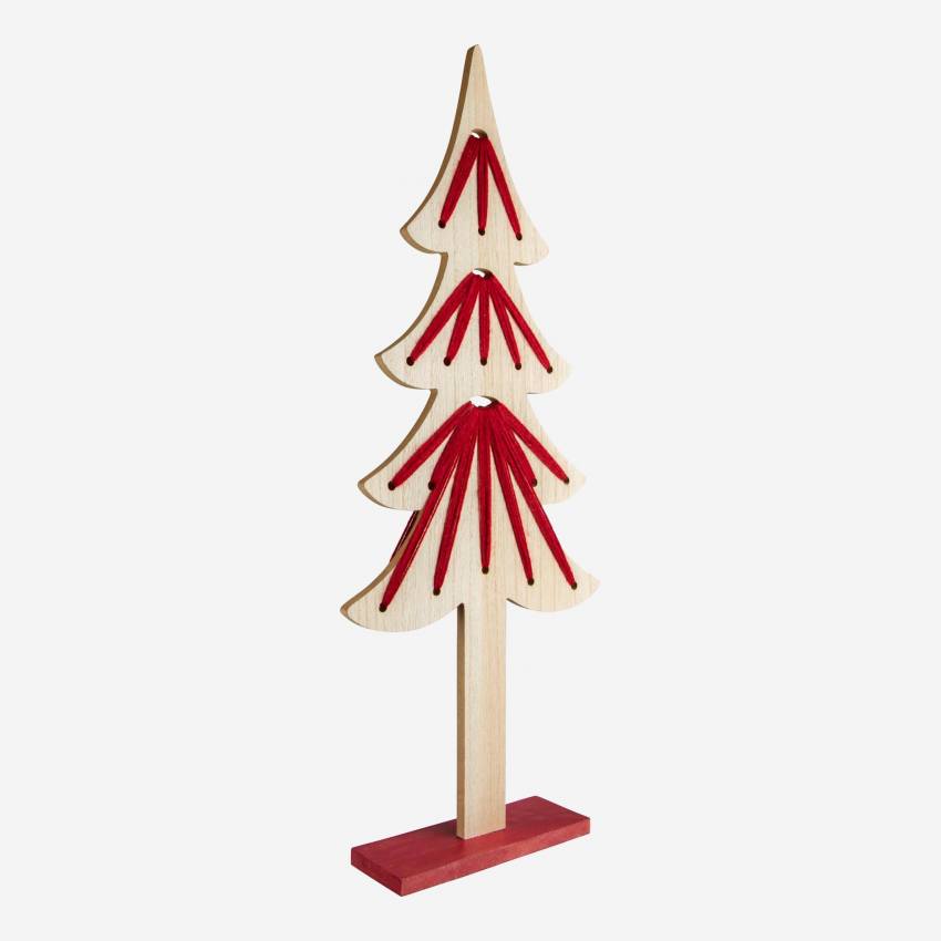 Decoración navideña - Abeto de madera - 60 cm - Natural y rojo