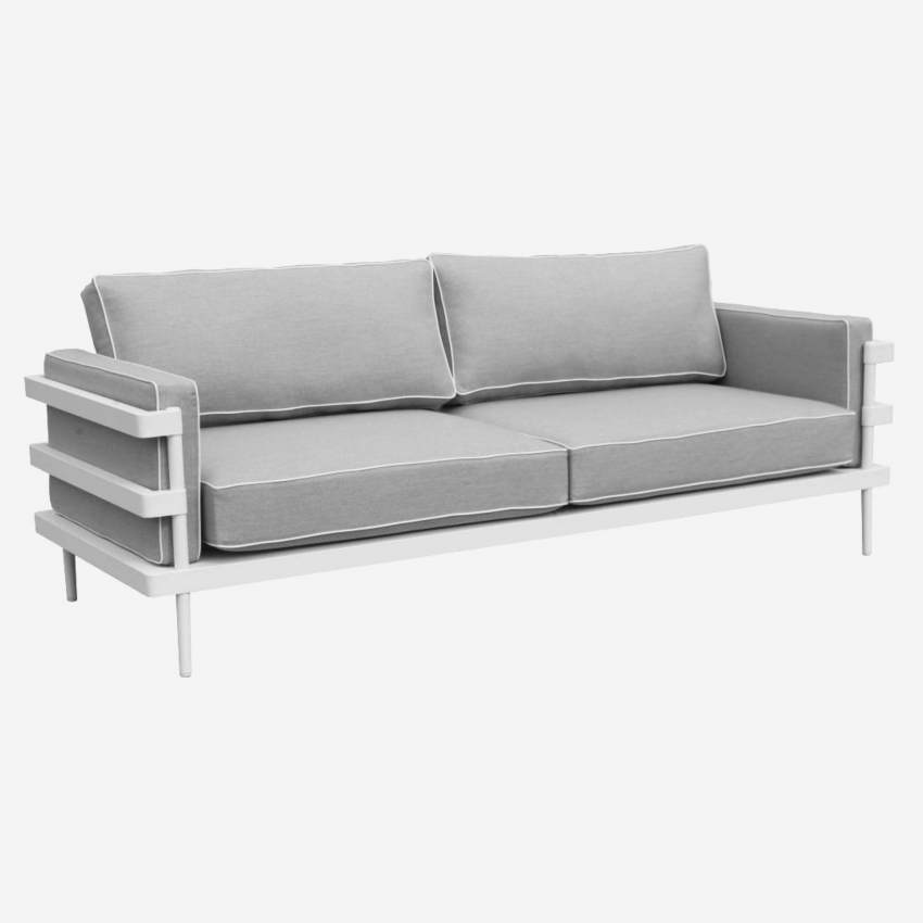 Outdoor-Sofa aus Aluminium mit Sunbrella-Kissen - weiß