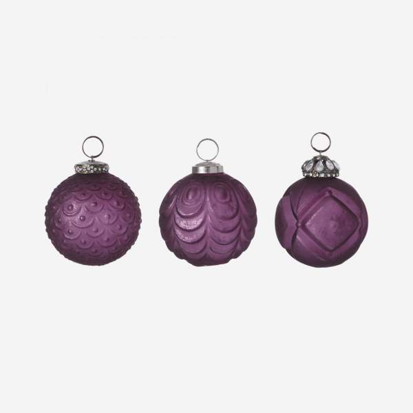 Set de 3 boules de Noël D.7/8 en verre violet