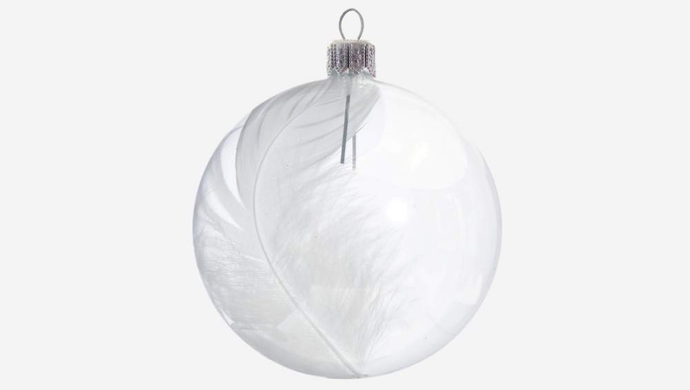 Boule de Noël D.6 en verre transparente avec plumes