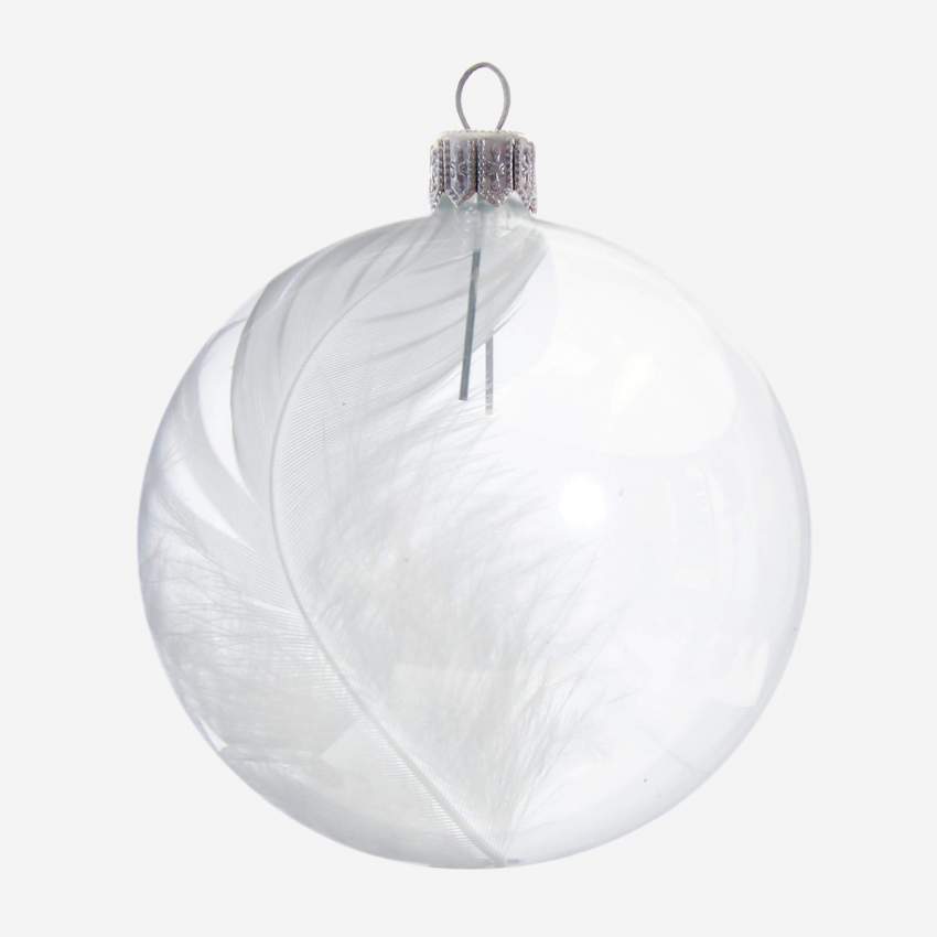 Boule de Noël D.6 en verre transparente avec plumes