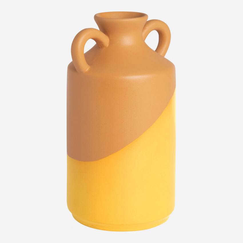 Jarrón de cerámica - 12 x 25 cm - Ocre y amarillo
