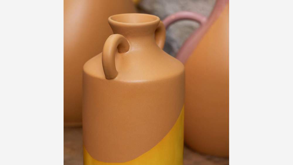 Keramikvase - 12 x 25 cm - Ocker & Gelb