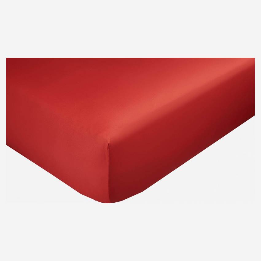 Drap housse en satin de coton - 140 x 200 cm - Rouge