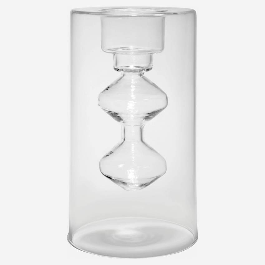 Bougeoir  en verre - 16,5 cm - Transparent