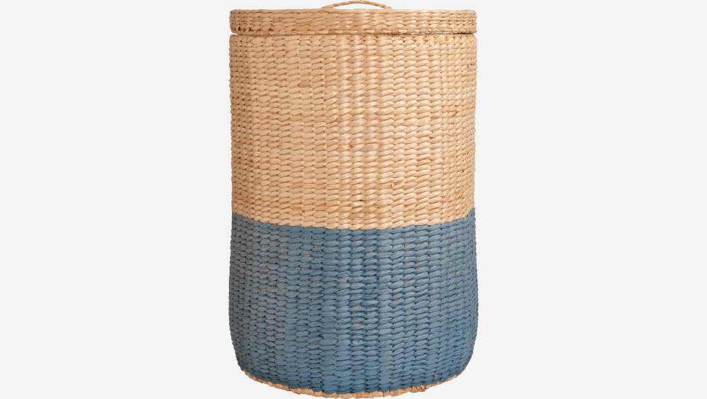 Panier de rangement 55cm naturel et bleu