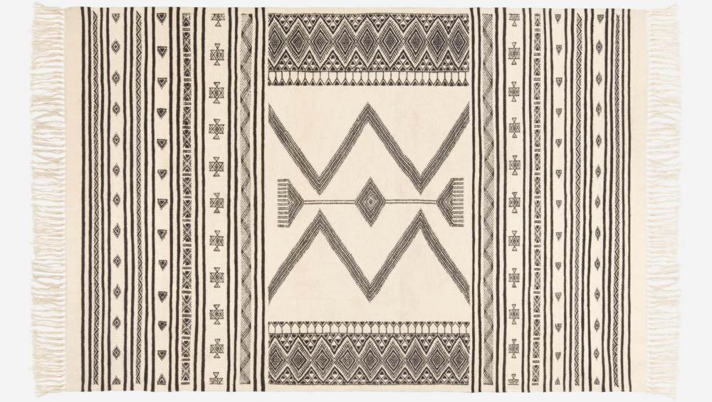 Tapis esprit berbère en laine tissé main - 170 x 240 cm - Motif noir et blanc