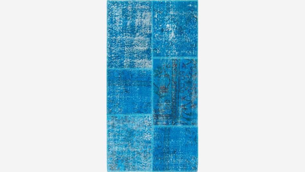 Tapis patchwork en laine - 80 x 150 cm - Motif bleu