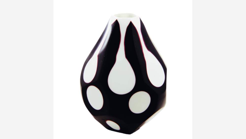Vase 17cm en verre taillé noir et blanc