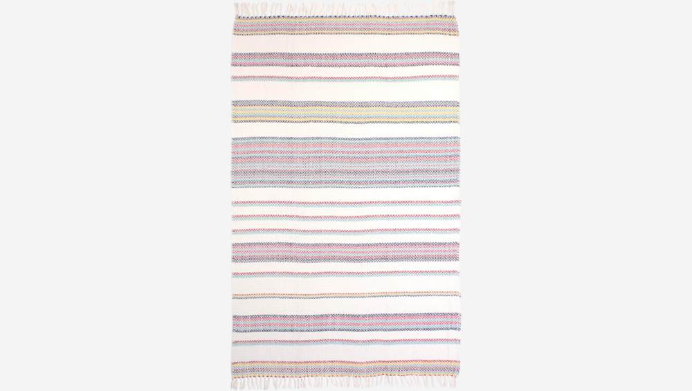 Plaid tissé en jacquard de coton - 130 x 170 cm -  Rayures multicolores