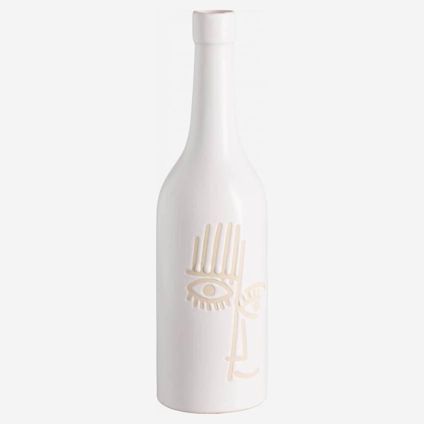 Vase bouteille en grès - 28 cm - Blanc