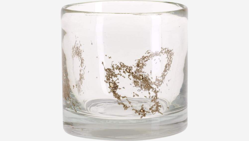 Photophore en verre - 10 cm - Paillettes Dorées