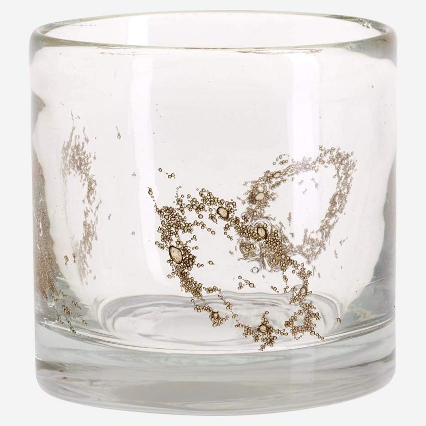 Photophore en verre - 10 cm - Paillettes Dorées