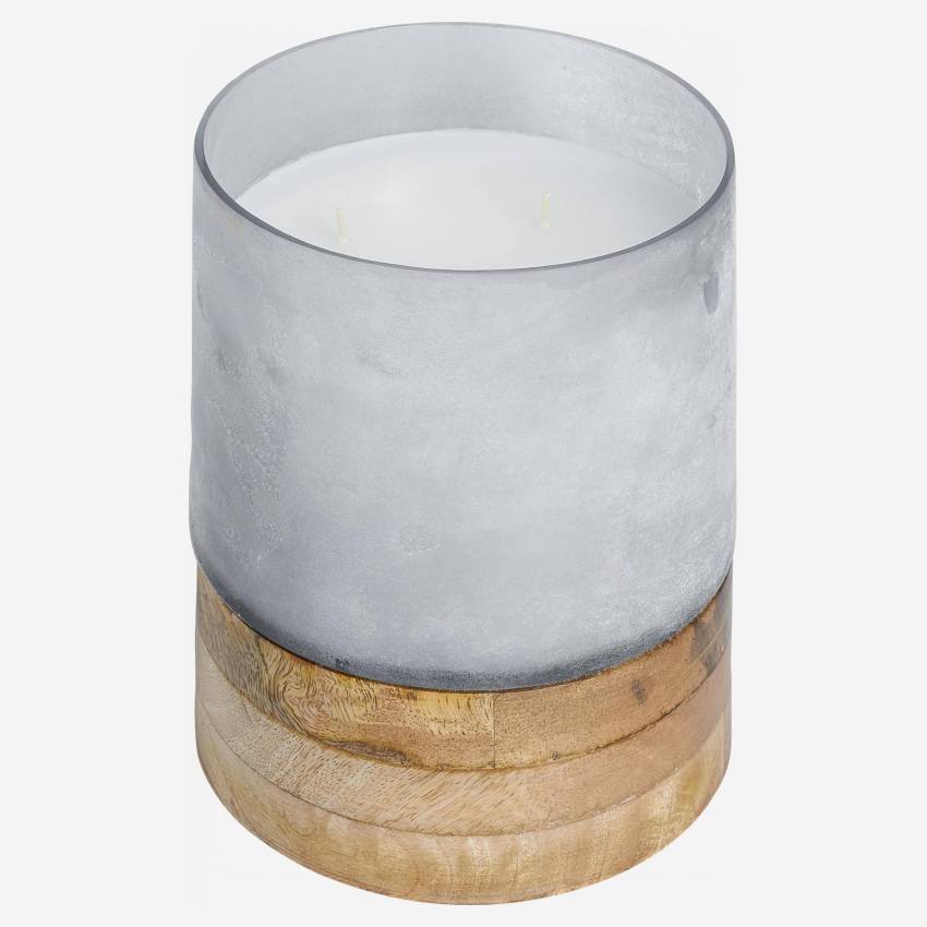 Kerze aus Holz und sandgestrahltem Glas - 100 Stunden - Grau