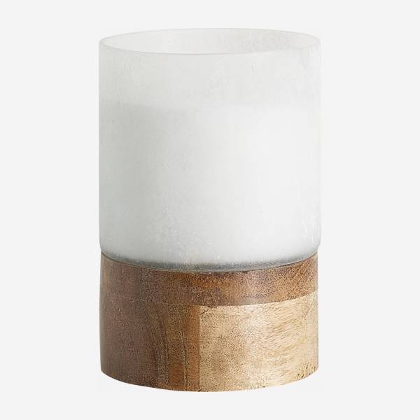 Kerze aus Holz und sandgestrahltem Glas - 42 Stunden - Weiß